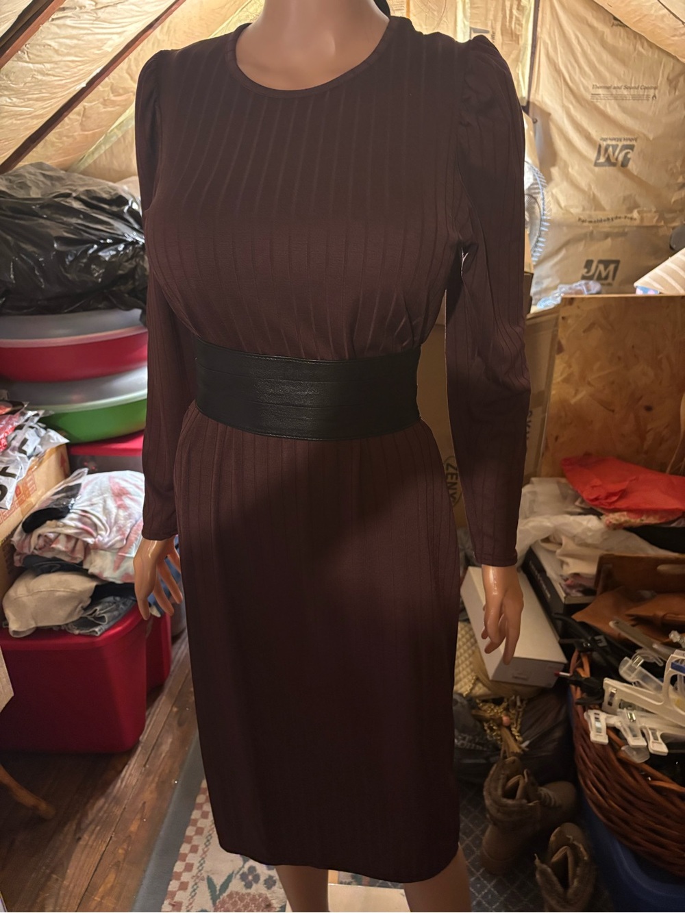 Women’s Miss Selfridge Long-Sleeve Ribbed Midi Dress in Burgundy Size 8P NWT